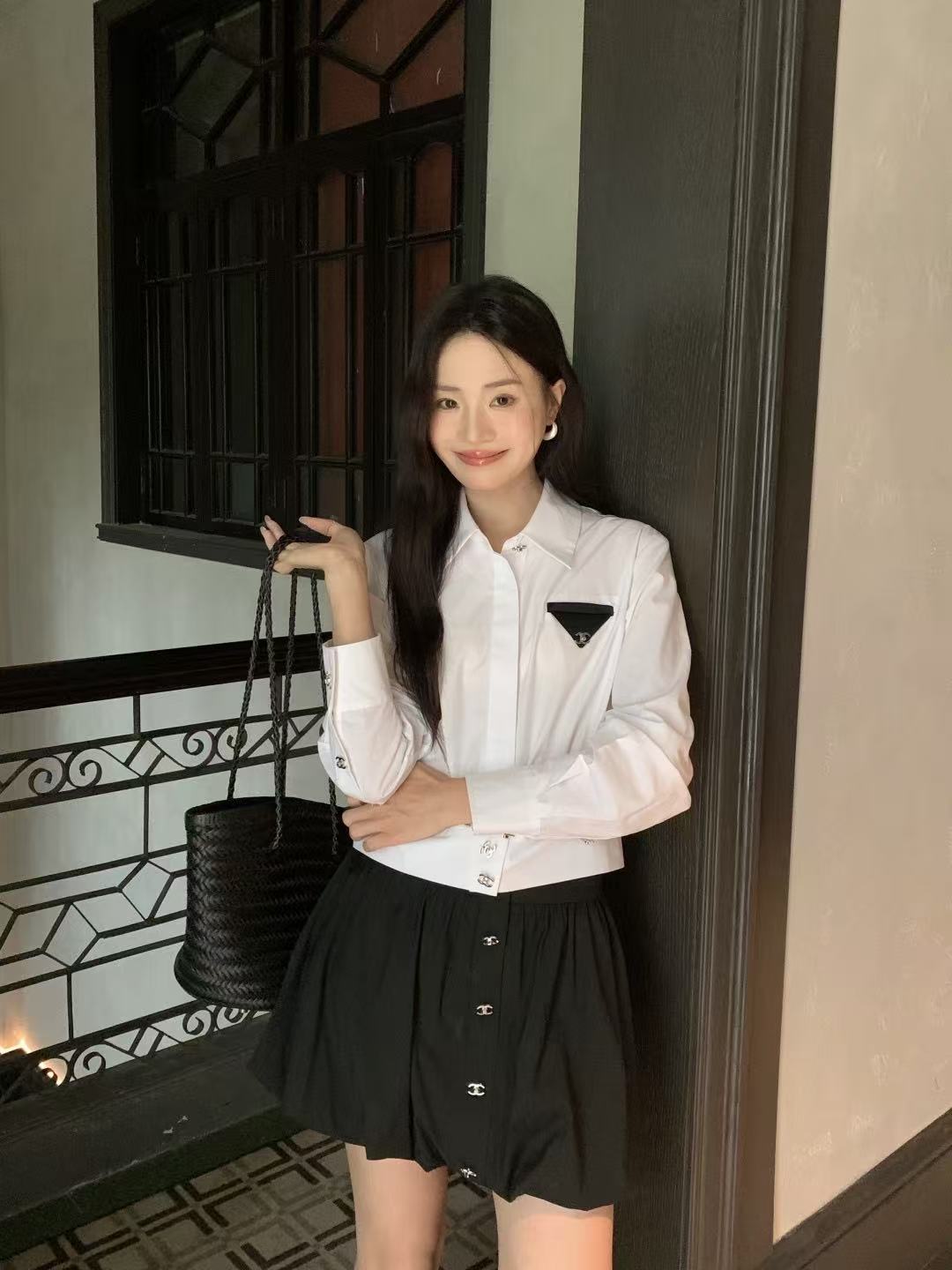 CHANE1 ダブルCシャツ＋スカート ツーピースセット【50％割引+送料無料】