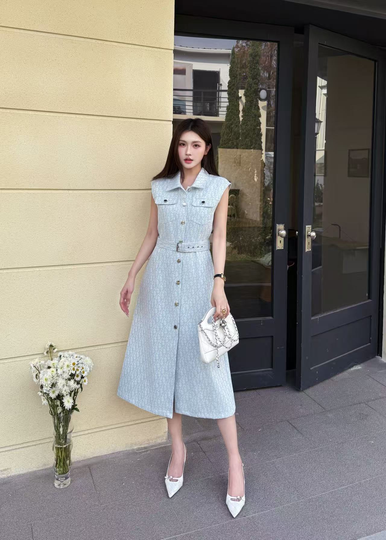 DIOR 上質ジャカードデニム ノースリーブドレス【50％割引+送料無料】