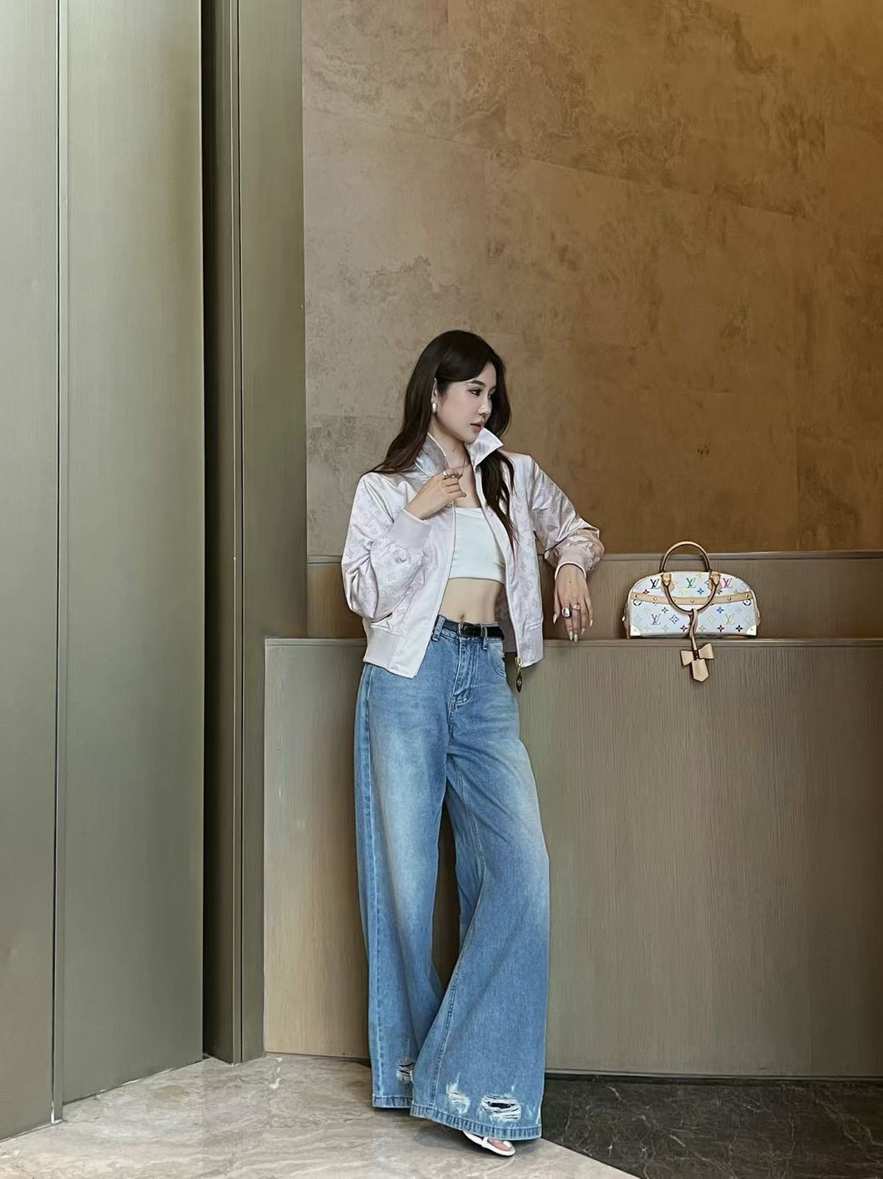 LV 高品質プリント ジップアップ襟付きジャケット【50％割引+送料無料】