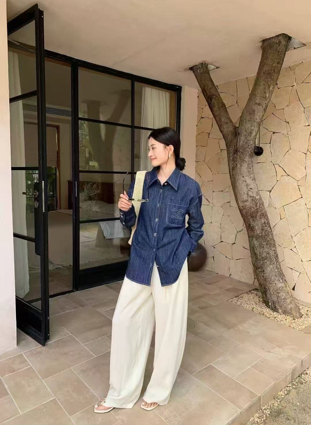 CHANE1 ダブルC デニムシャツ【50％割引+送料無料】