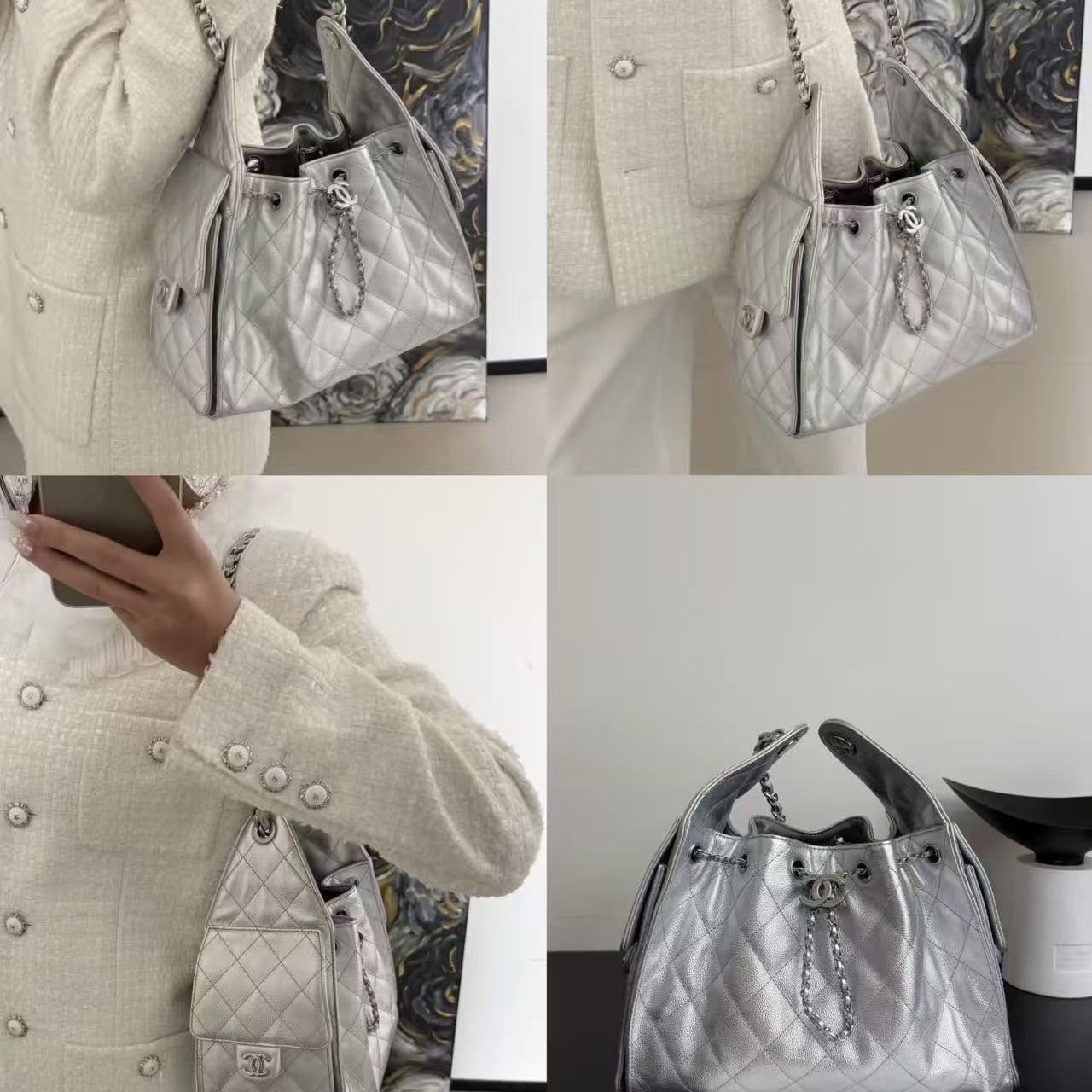 CHANE1 チェーンレザーバケットバッグ【50％割引+送料無料】