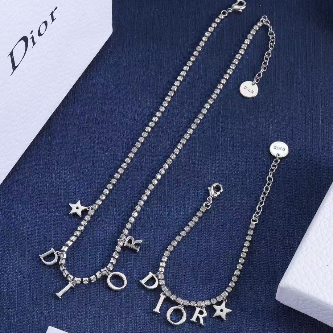 DIOR レター＆ダイヤモンド ブレスレット＋ネックレス 2点セット【 50％割引+送料無料】