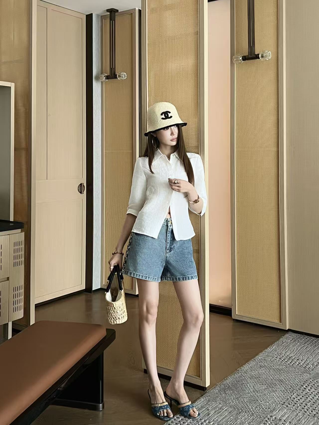 CHANE1 高品質ダブルCデニムショーツ【50％割引+送料無料】