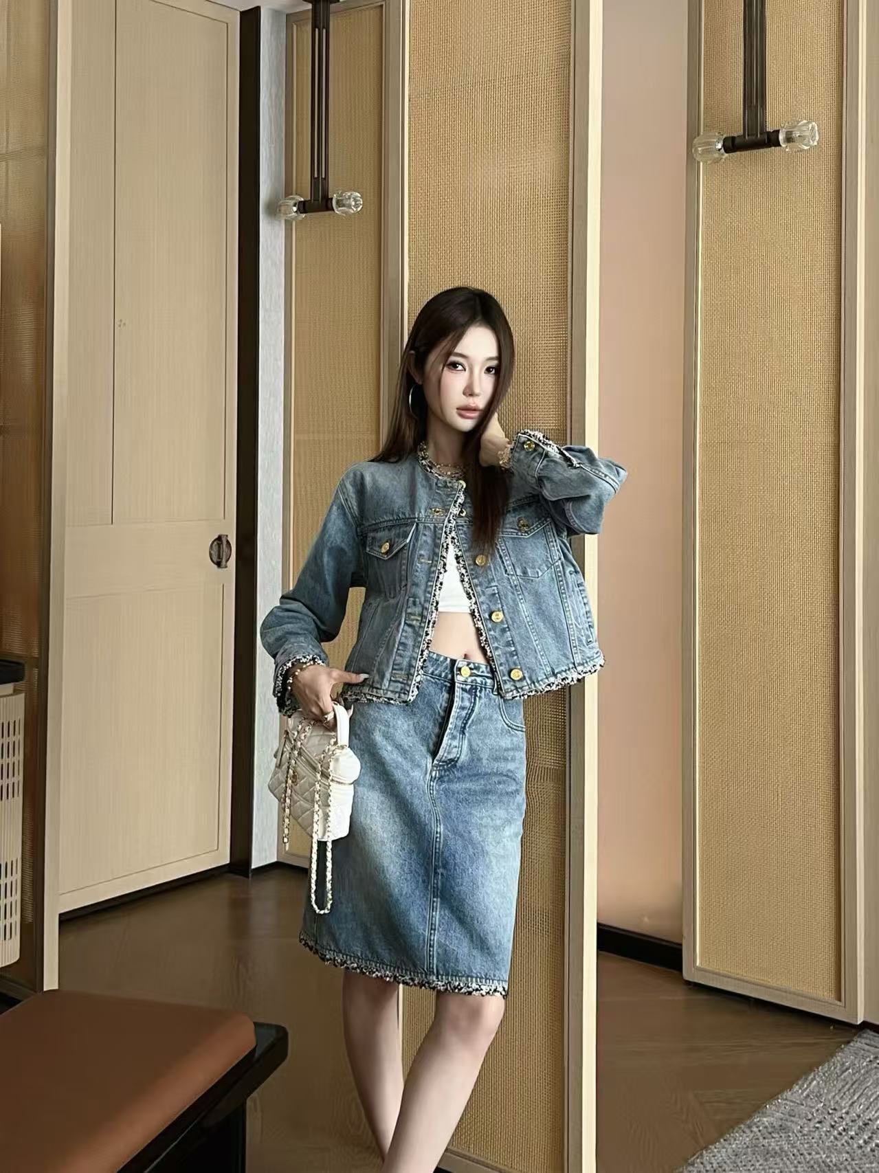 CHANE1 高品質ダブルCデニムスカート/ジャケット【50％割引+送料無料】