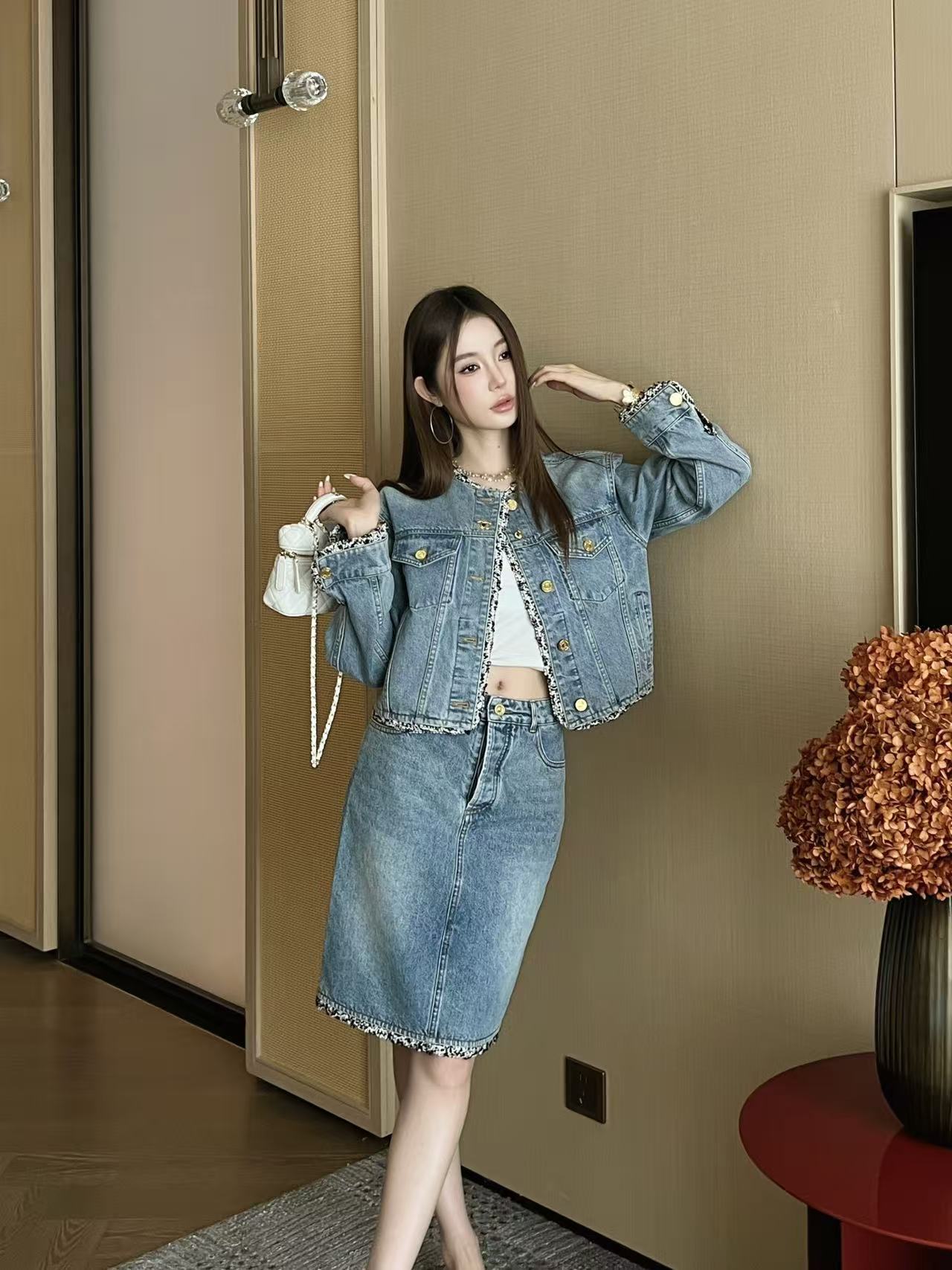 CHANE1 高品質ダブルCデニムスカート/ジャケット【50％割引+送料無料】