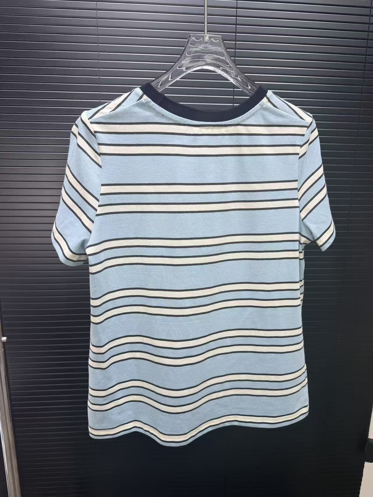 M1UM1U ストライプ柄レターTシャツ【50％割引+送料無料】