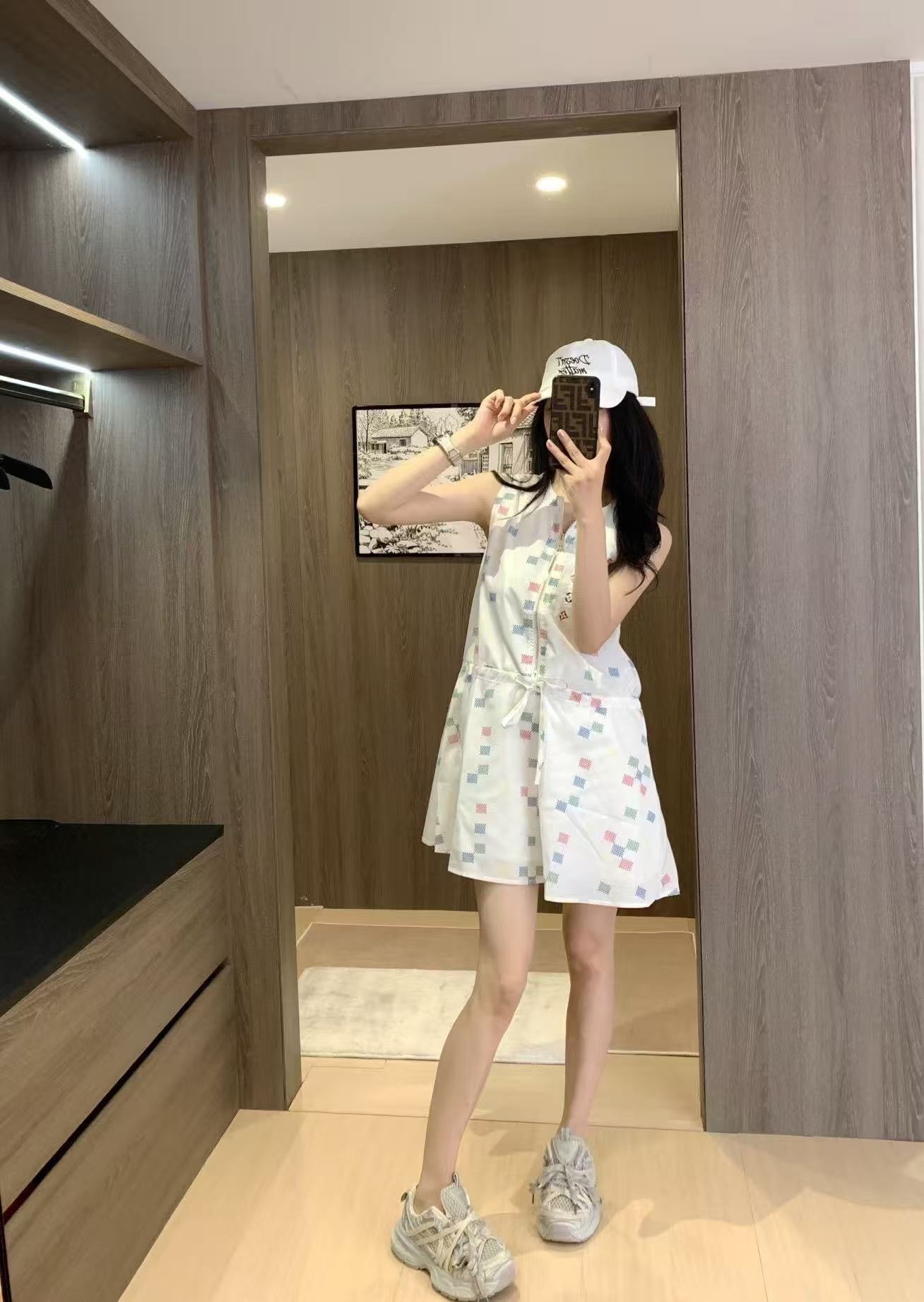 LV チェック柄ポケット ノースリーブドレス【50％割引+送料無料】