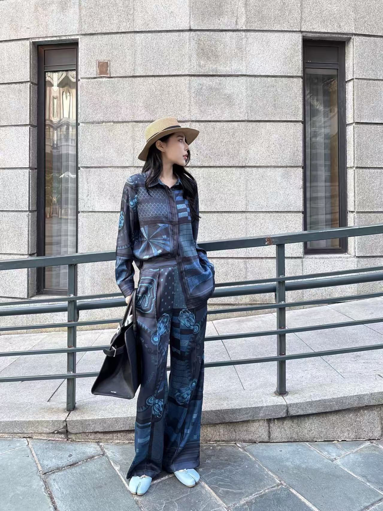 HERME5青いプリントシャツとズボン【50％割引+送料無料】