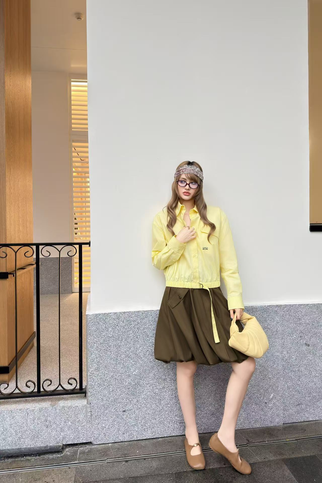 L0WEW ウエストゴム入りシャツ＋スカート ツーピースセット【50％割引+送料無料】