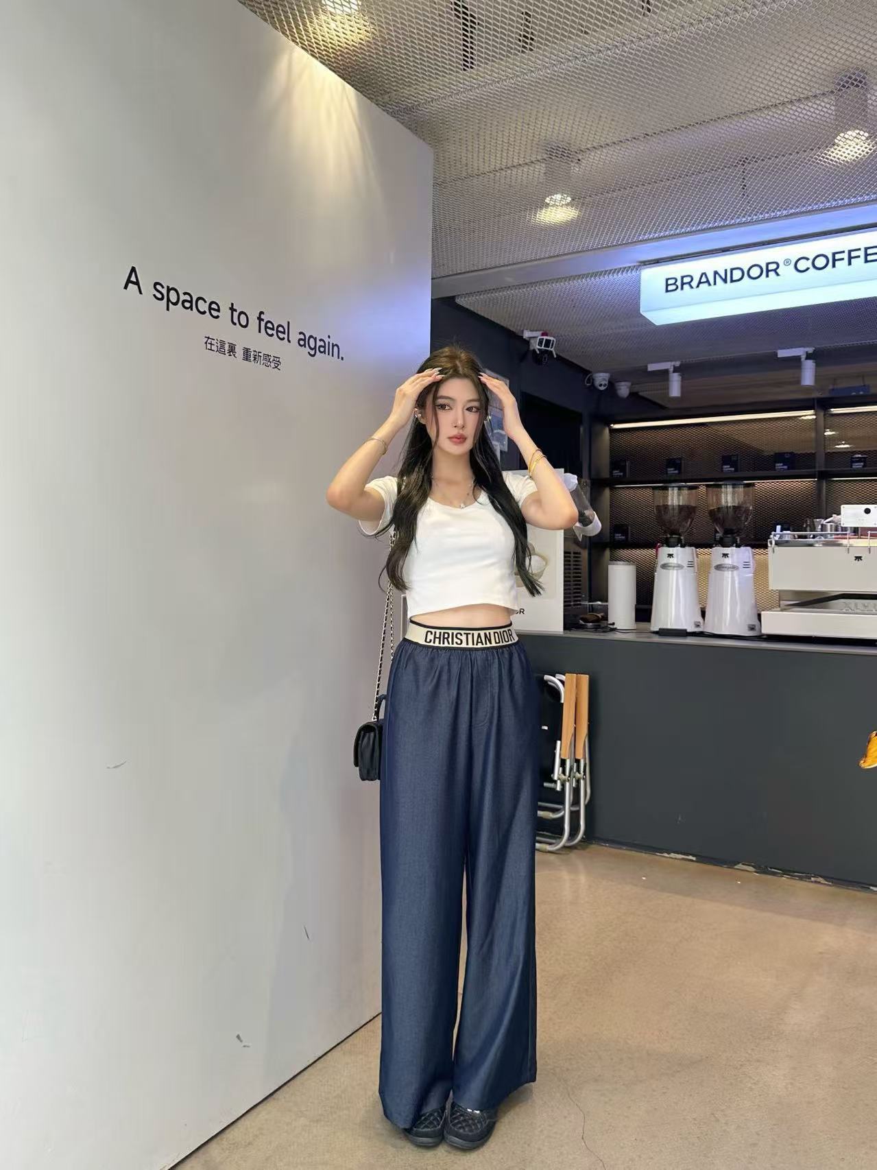 DI0Rレタープリント入りゴムウエストのカジュアルパンツ【50％割引+送料無料】