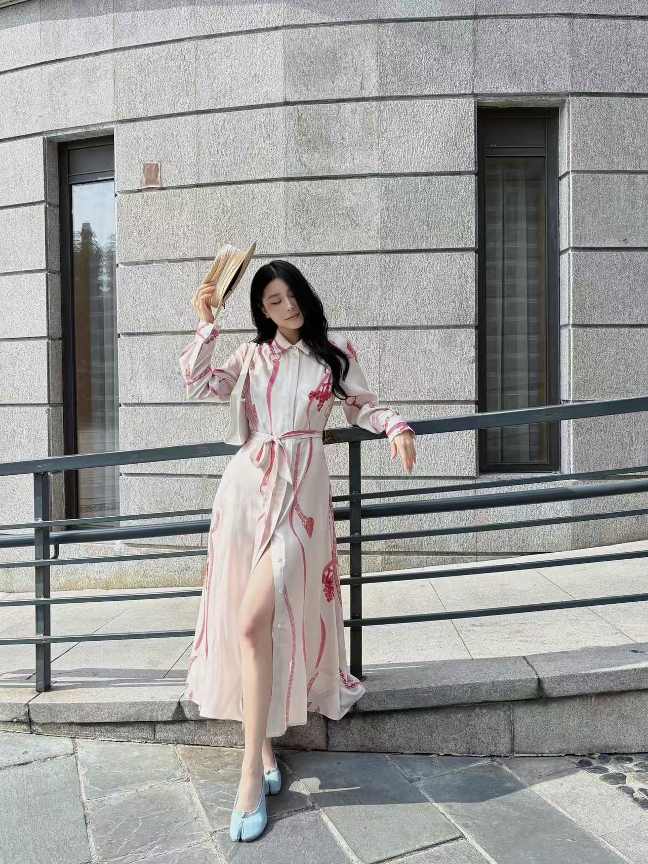 HERME5プリント柄の長袖ワンピース【50％割引+送料無料】