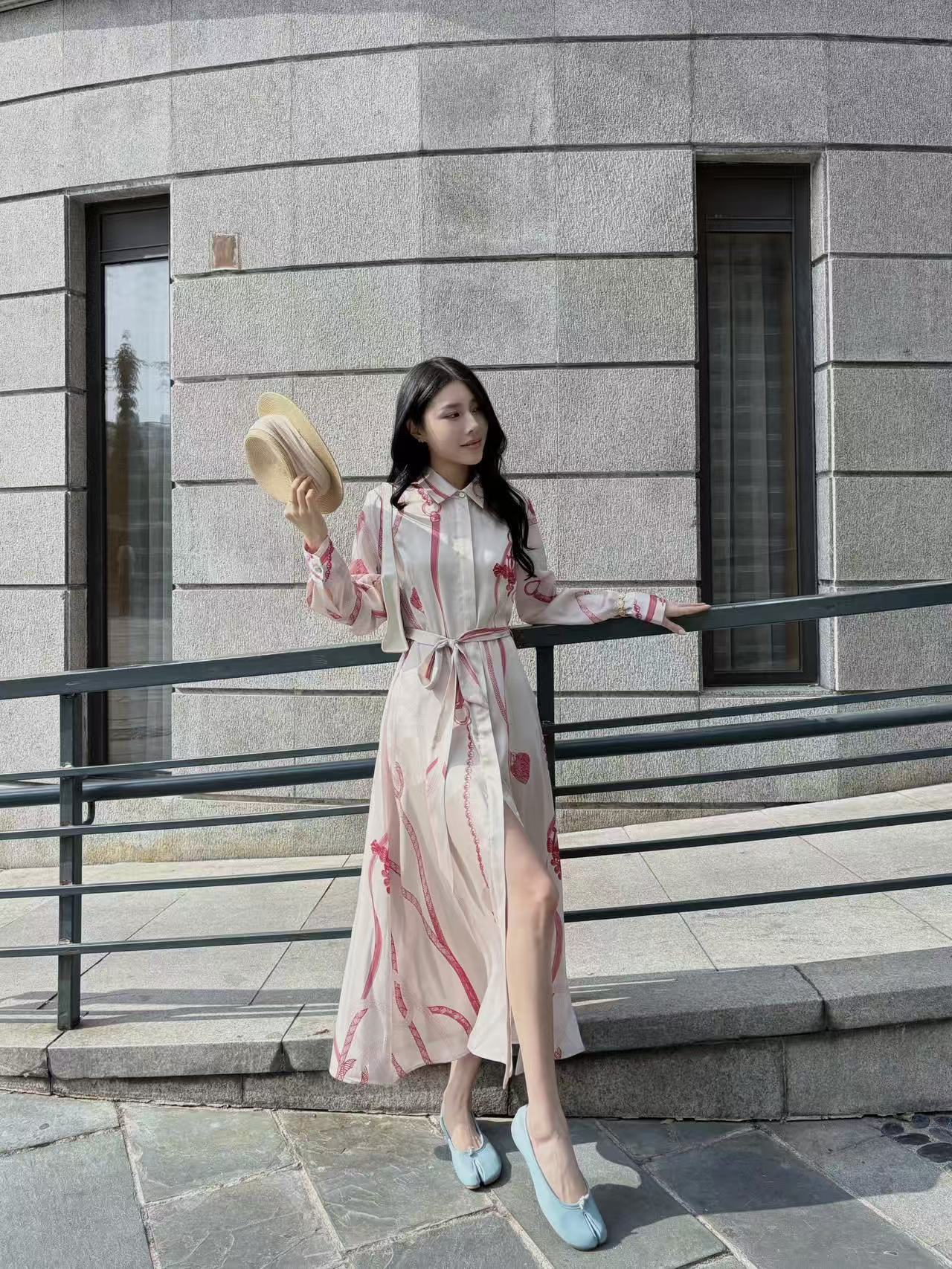 HERME5プリント柄の長袖ワンピース【50％割引+送料無料】