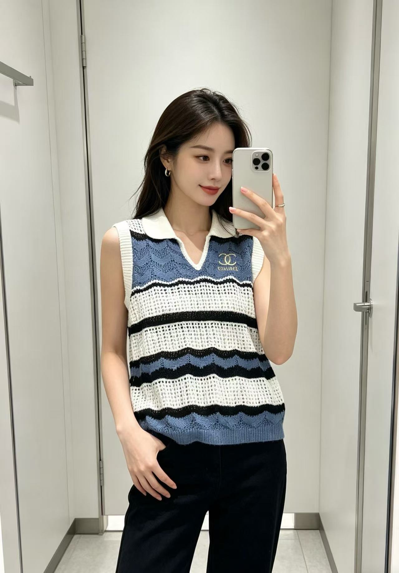 CHANE1 ダブルC刺繍入りウールベスト【50％割引+送料無料】