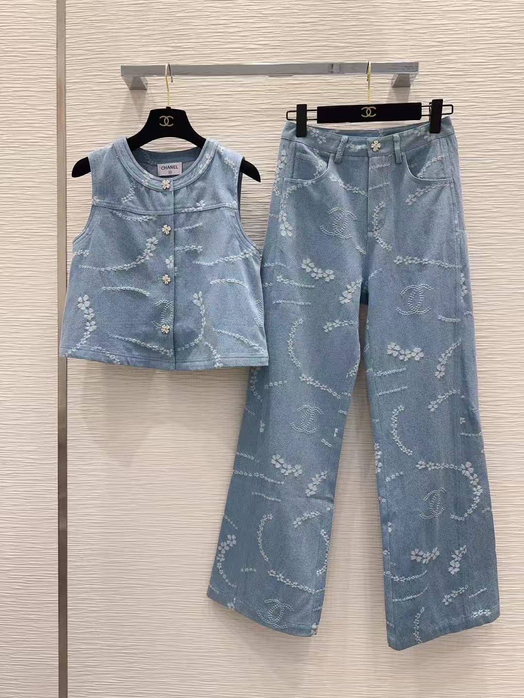 CHANE1 デニムベスト＋パンツ ツーピースセット【50％割引+送料無料】