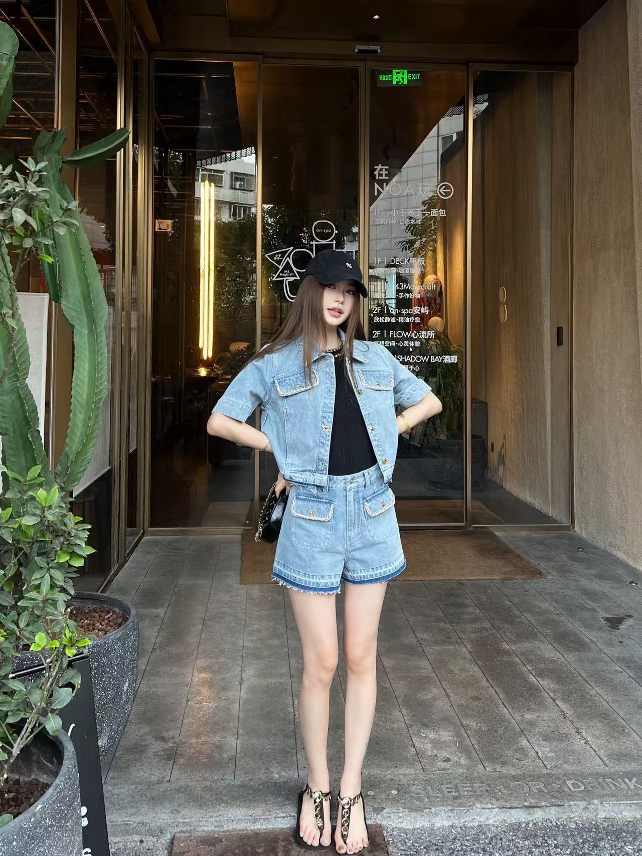CHANE1 デニムジャケット＋ショートパンツ ツーピースセット【50％割引+送料無料】
