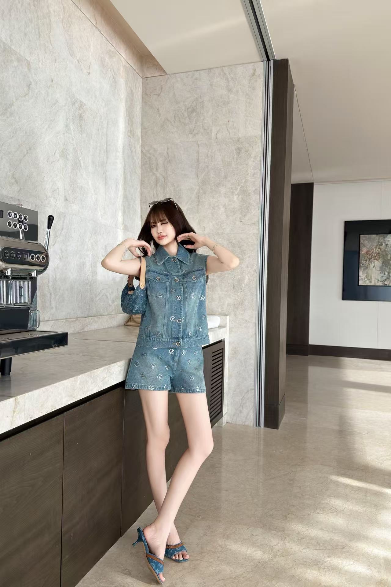 CHANE1 デニムベスト＋ショートパンツ ツーピースセット【50％割引+送料無料】