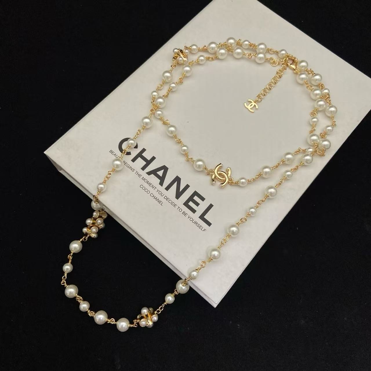 CHANE1 ダブルCパールセーターネックレス【50％割引+送料無料】