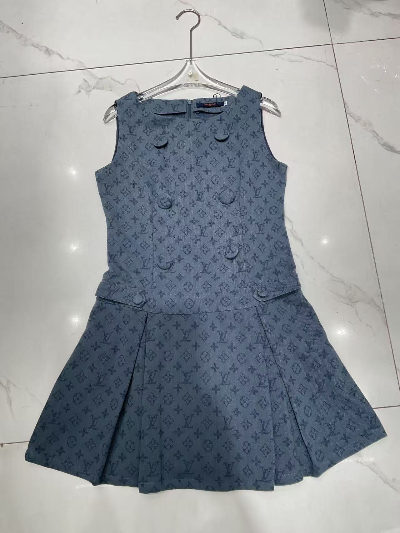 LV ダブルブレスト プリント ノースリーブドレス【50％割引+送料無料】
