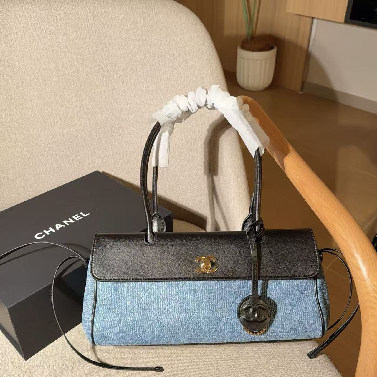 CHANE1 カラーブロックデニムアンダーアームバッグ【 50％割引+送料無料】