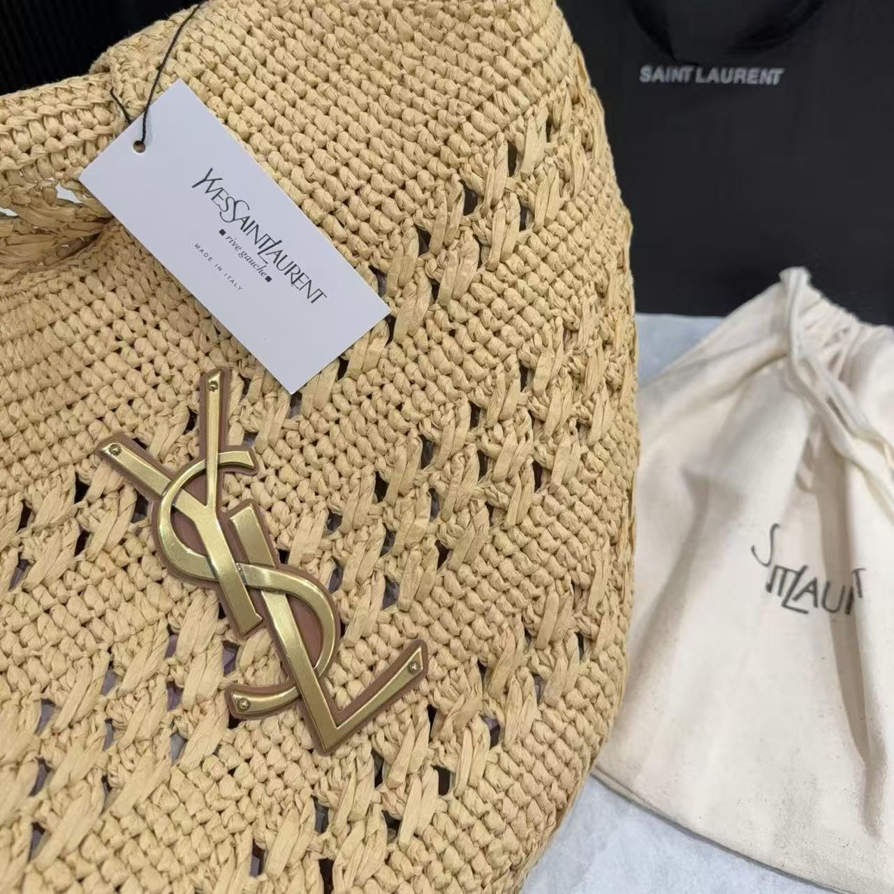 YSL Jamie編み込みストローバッグ【50％割引+送料無料】