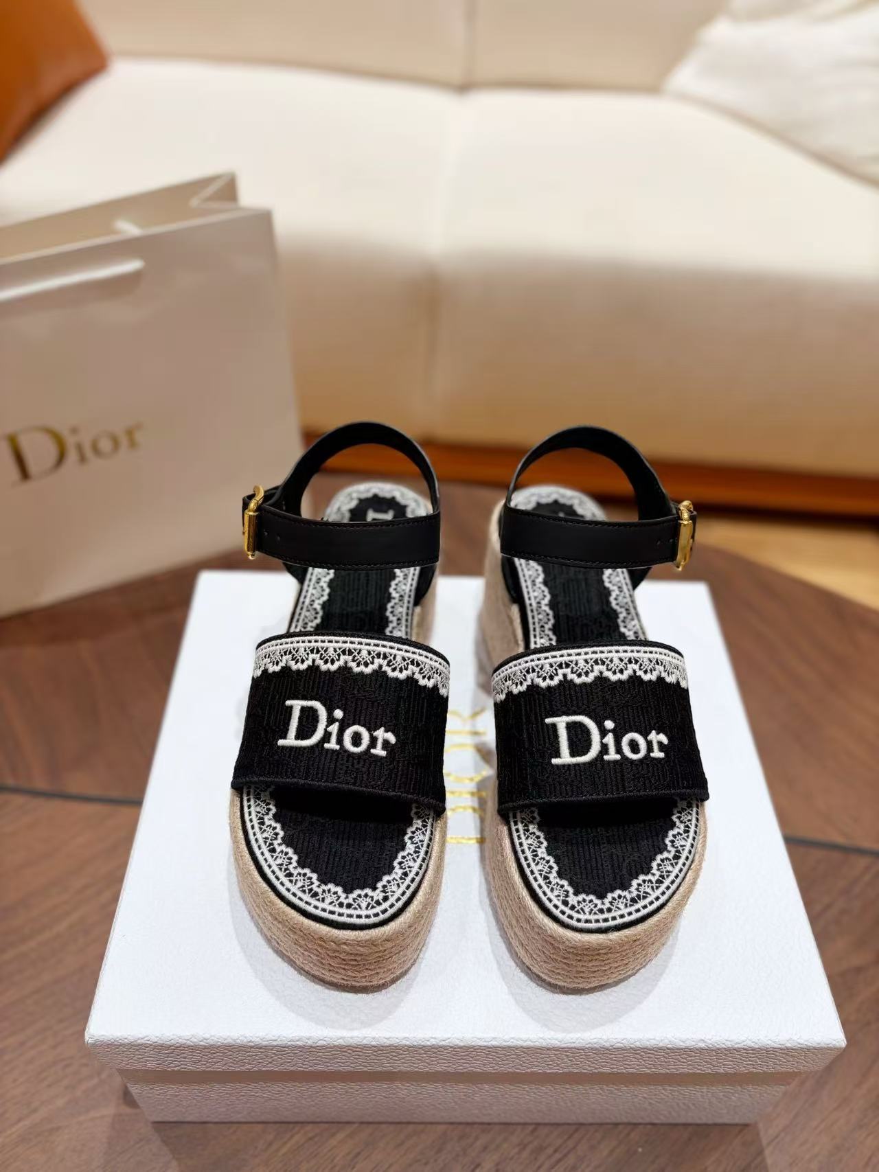 DIOR ロゴ装飾付き高品質編み込みプラットフォームシューズ【50％割引+送料無料】