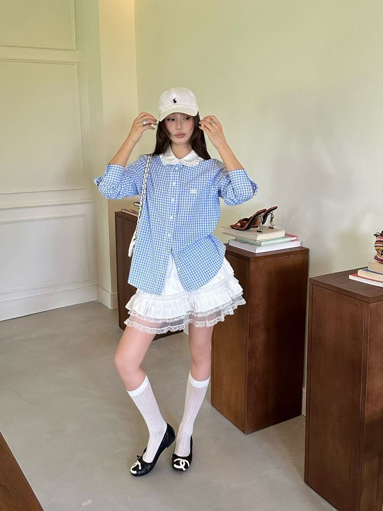 CEL1NE 凱旋門刺繍ロゴチェックシャツ【50％割引+送料無料】