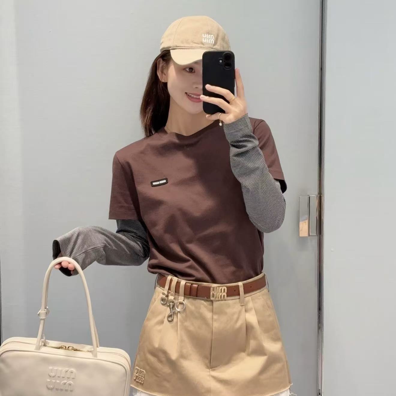 M1UM1U カラーブロック 長袖Tシャツ【50％割引+送料無料】
