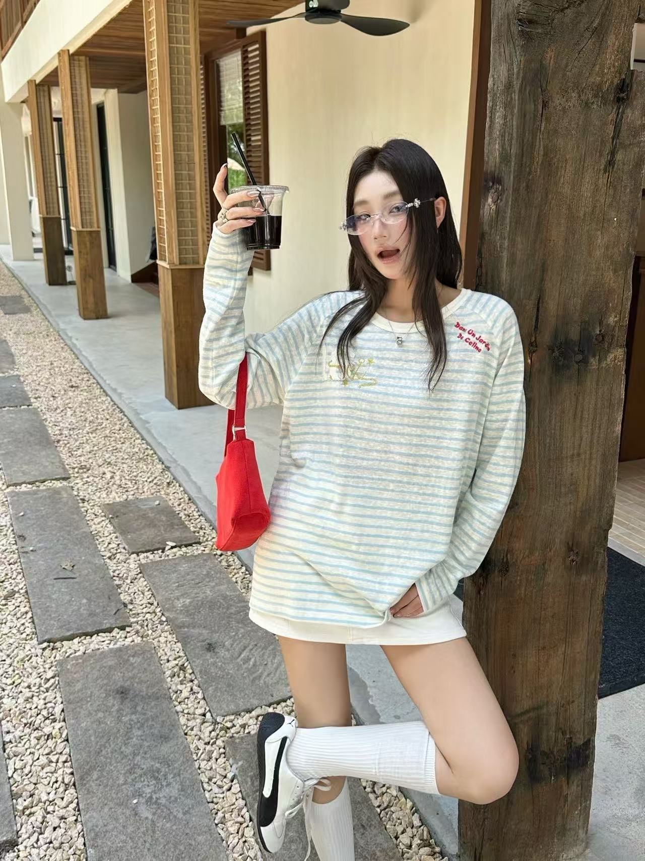 CELINE ストライプ ロゴ刺繍 Tシャツ【50％割引+送料無料】