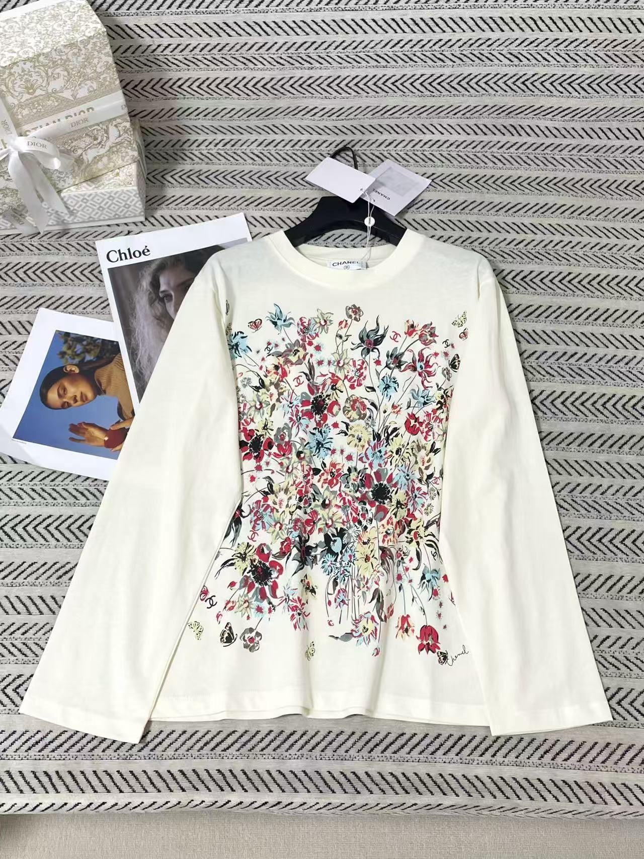 DIOR 刺繍＆プリント入り長袖Tシャツ【50％割引+送料無料】