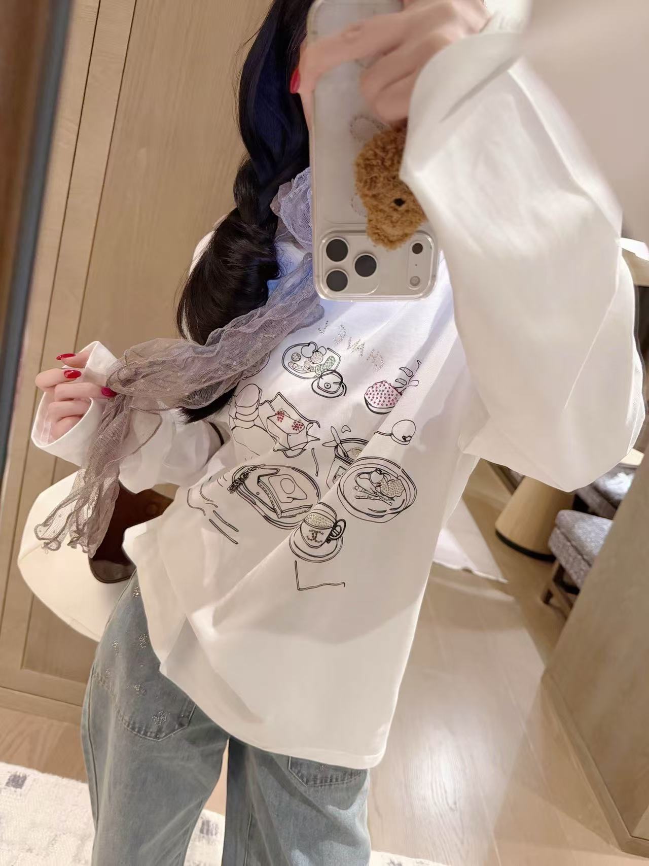 CHANE1 ラインストーン付き長袖Tシャツ【50％割引+送料無料】