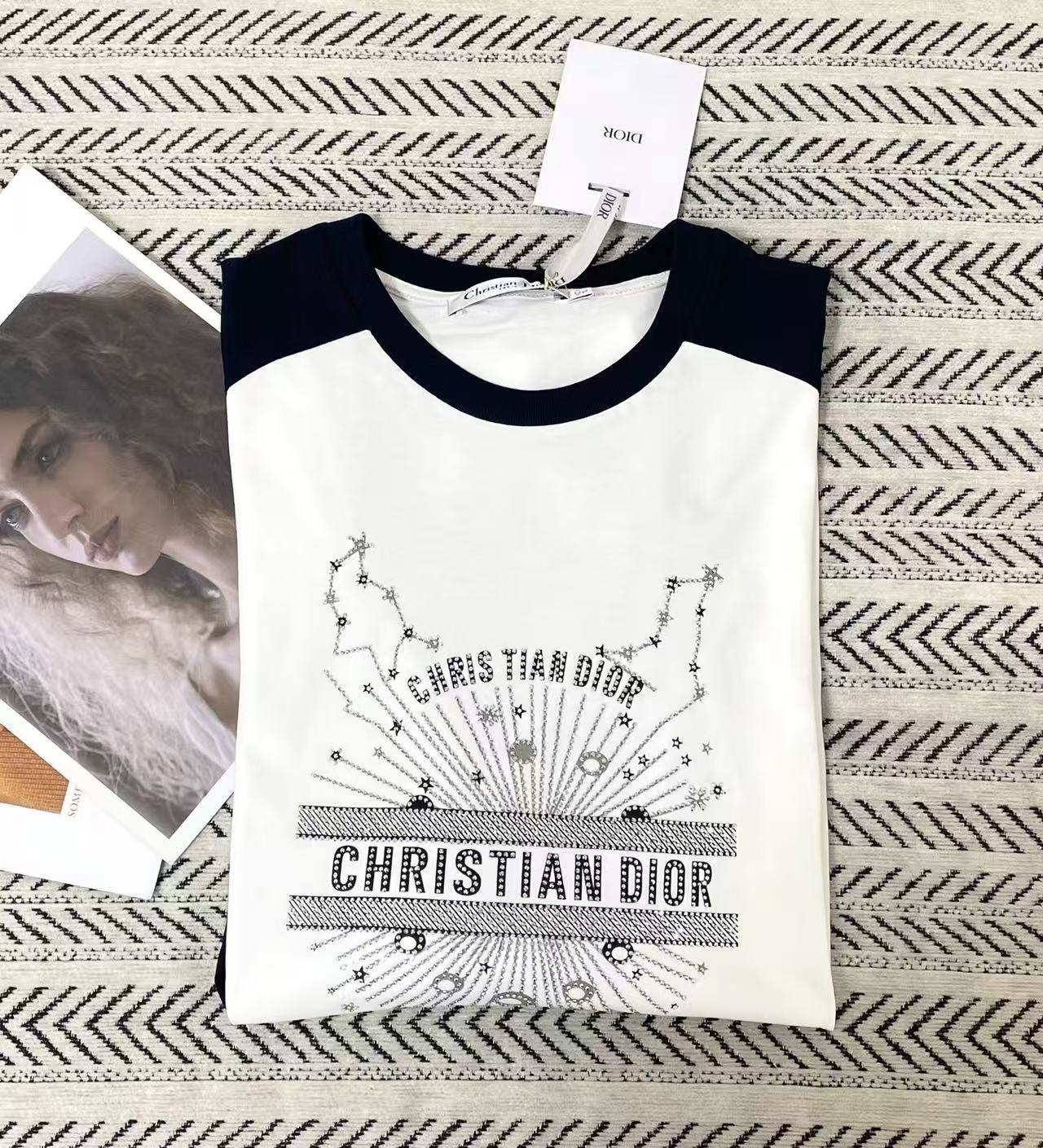 DI0Rカラーブロック・レタープリント長袖Tシャツ【50％割引+送料無料】