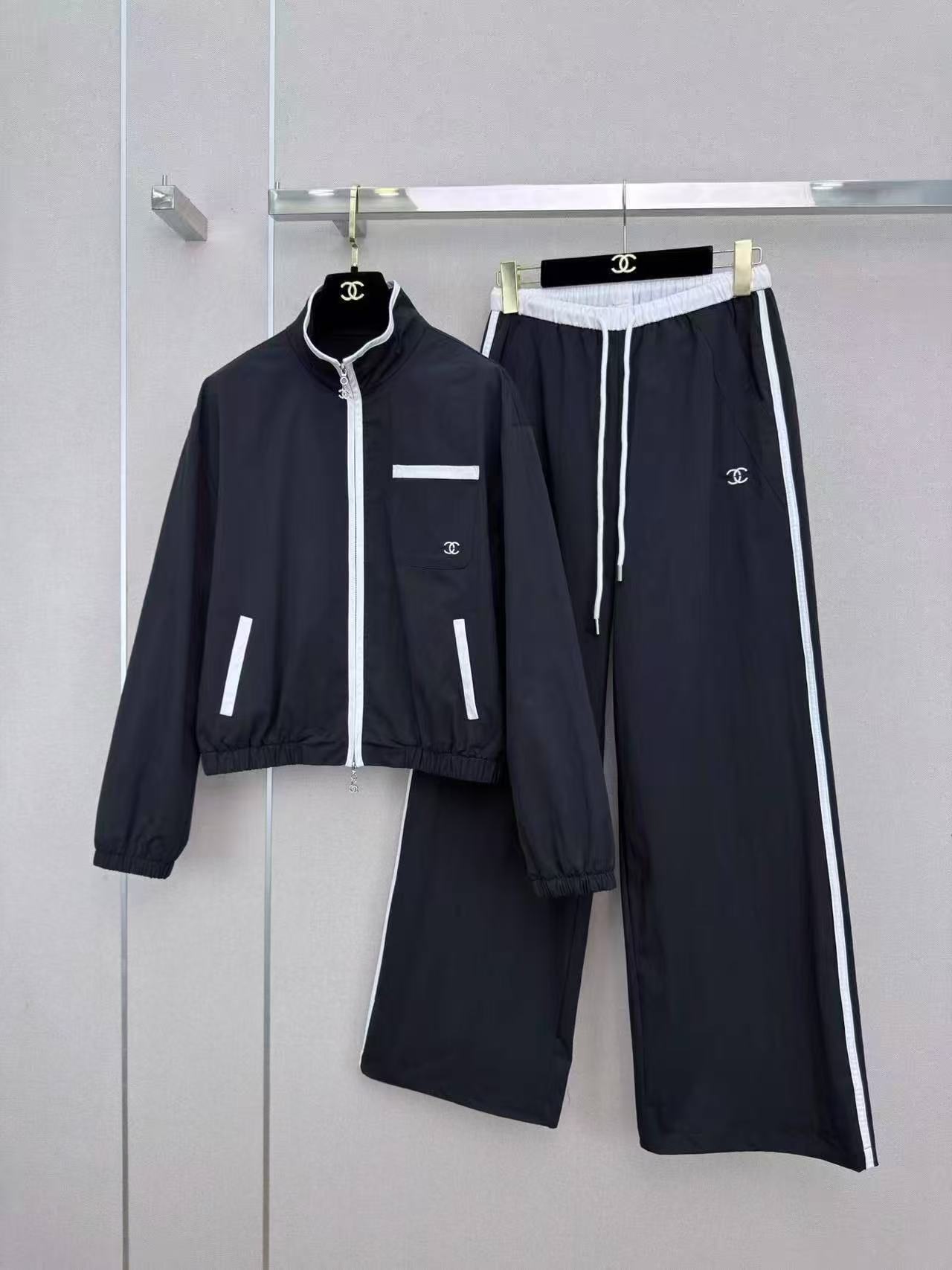 CHANE1 ダブルCジッパージャケット＋パンツ ツーピースセット【50％割引+送料無料】