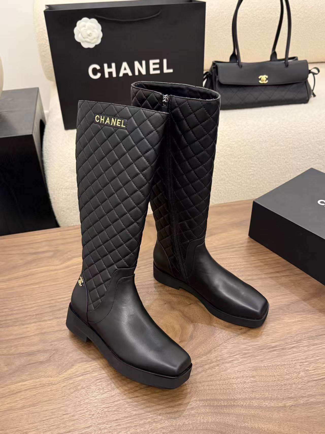 CHANE1 高品質チェック柄ロングブーツ【50％割引+送料無料】