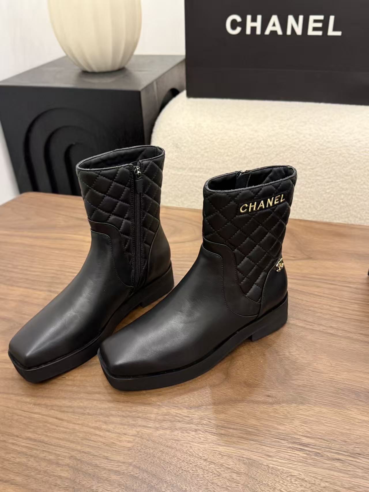 CHANE1高品質なチェック柄アンクルブーツ【50％割引+送料無料】