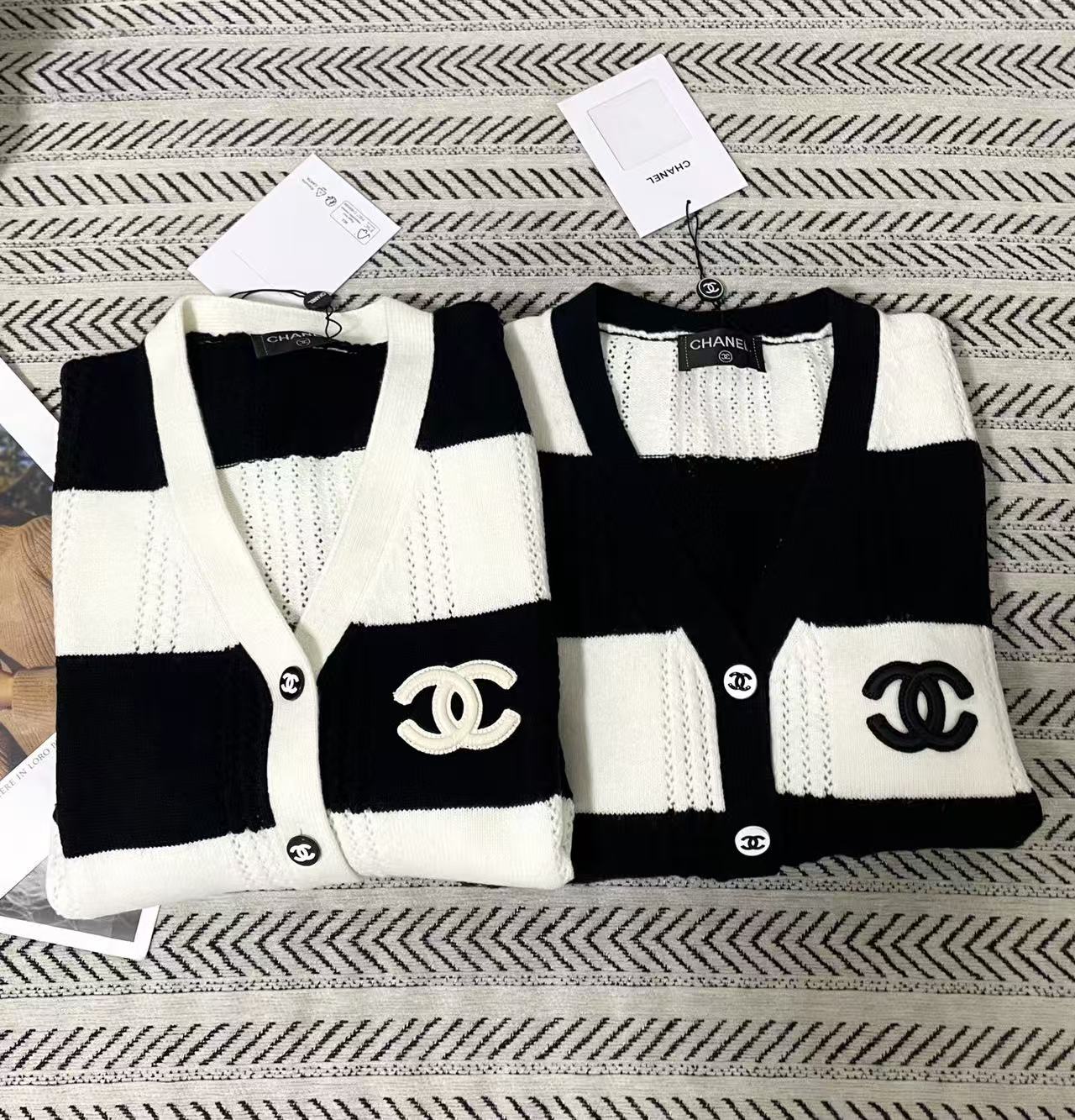 CHANE1 ダブルCストライプウールカーディガン【50％割引+送料無料】