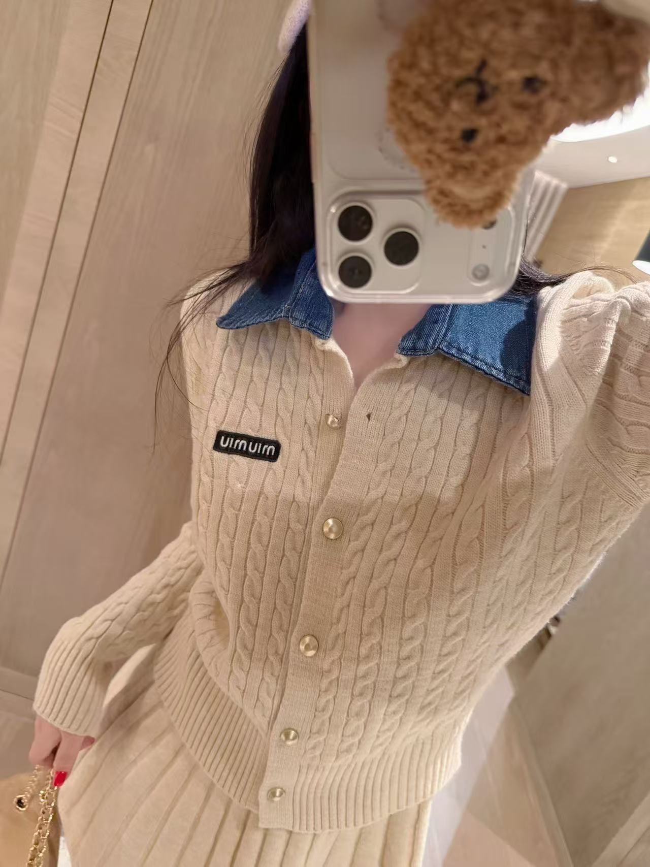M1UM1U ウールカーディガン＋スカート ツーピースセット【50％割引+送料無料】