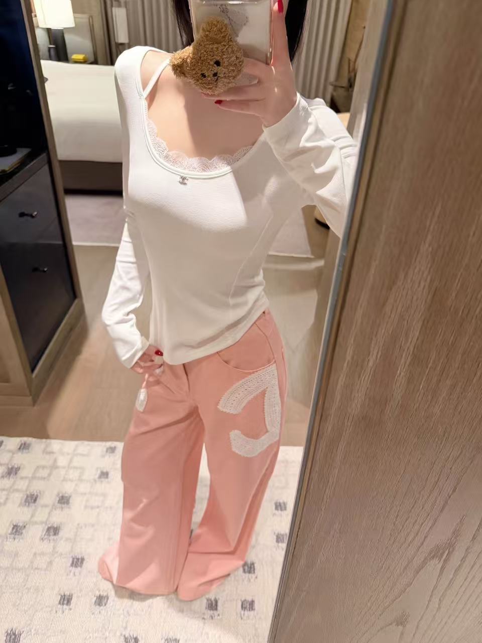 CHANE1 ダブルCレース長袖Tシャツ【50％割引+送料無料】