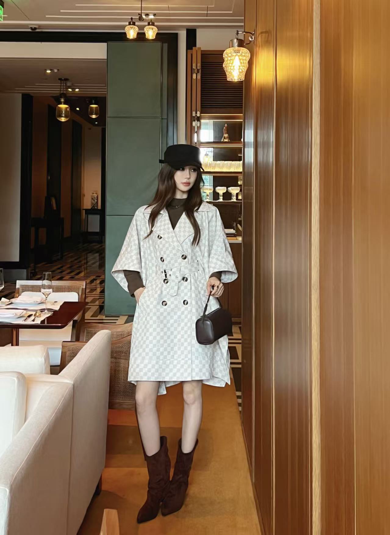 LV ハイクオリティ チェック柄ケープコート【50％割引+送料無料】