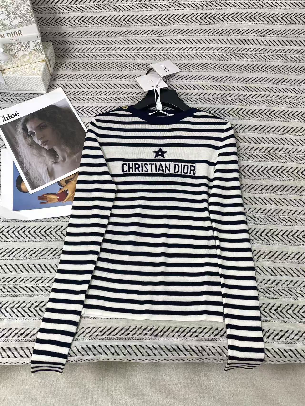 DIOR ウール ストライプ ロゴセーター【50％割引+送料無料】