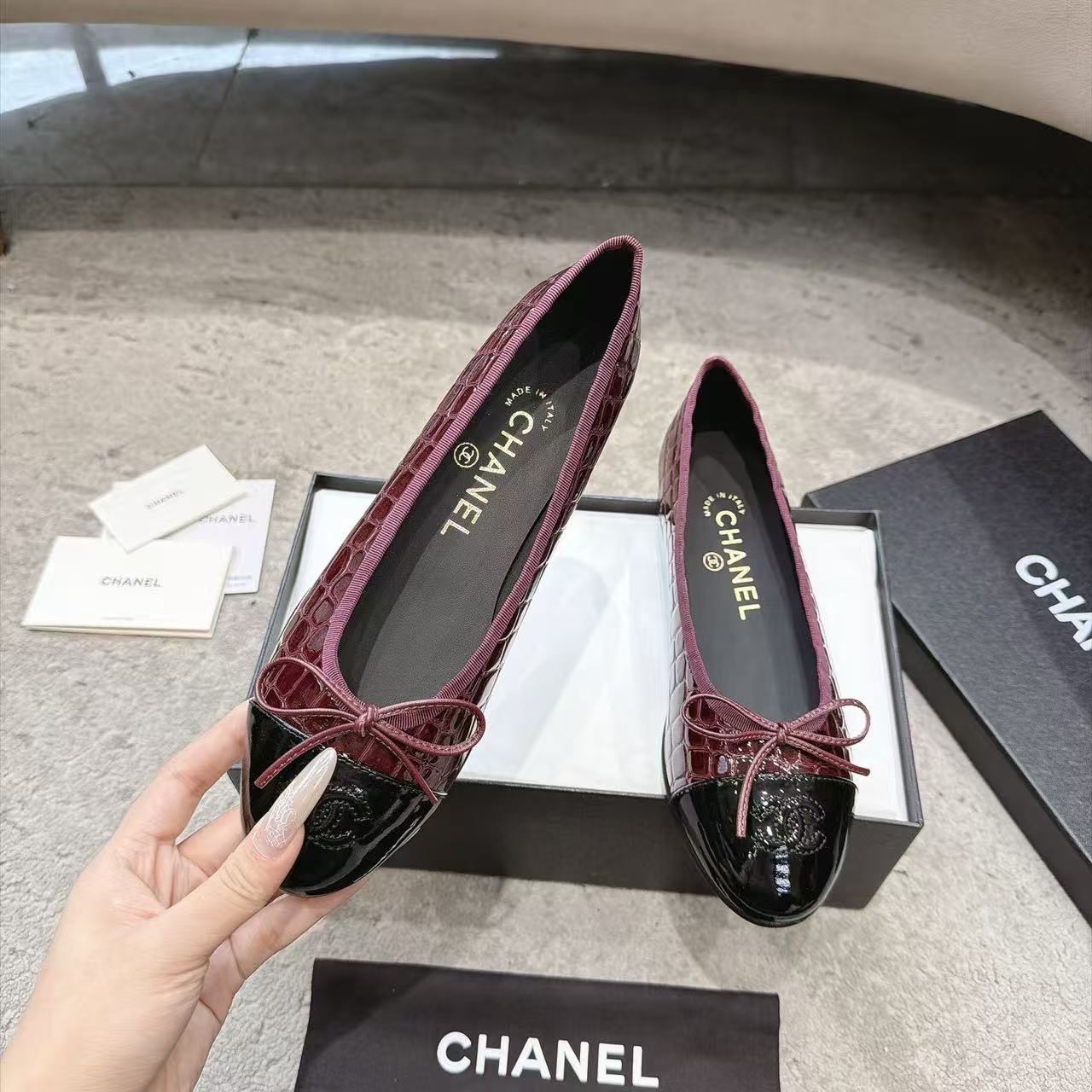 CHANE1 高品質ダブルCカラーブロックフラットシューズ【50％割引+送料無料】