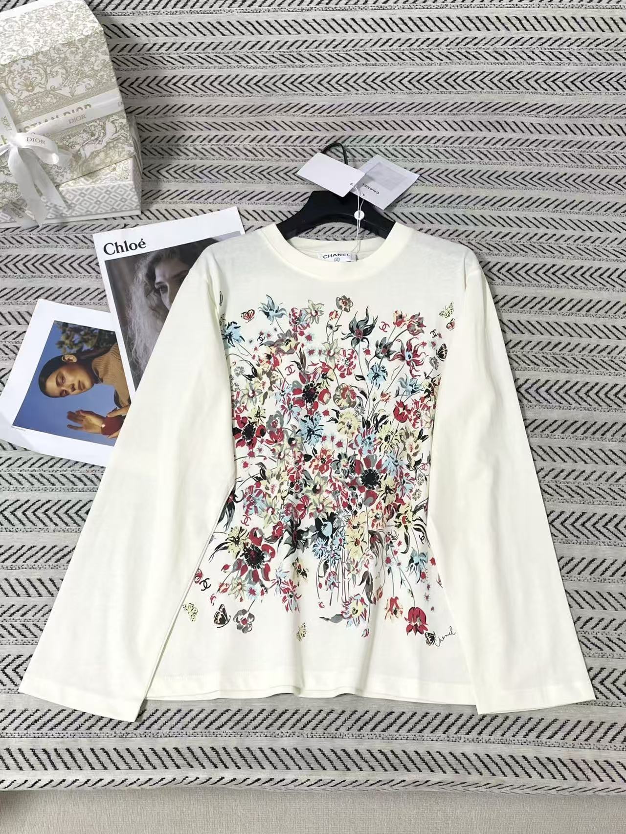 CHANEL プリント長袖Tシャツ【50％割引+送料無料】
