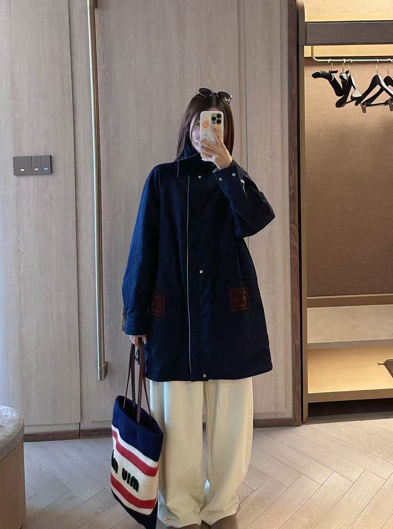 CHANEL ダブルCポケット付きロングコート【50％割引+送料無料】