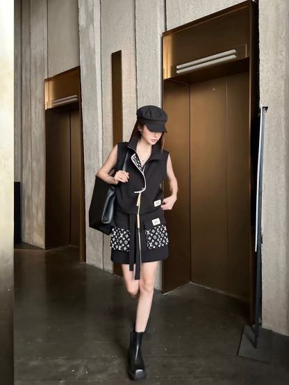LV ジップアップベスト＆スカート セットアップ【50％割引+送料無料】