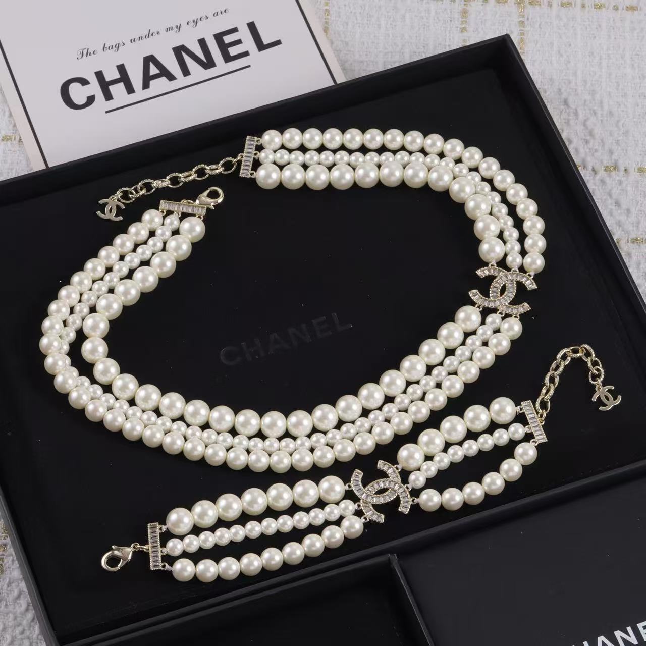 CHANE1 ダブルC ダイヤモンドブレスレット＋ネックレス ツーピースセット【50％割引+送料無料】
