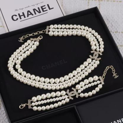 CHANE1 ダブルC ダイヤモンドブレスレット＋ネックレス ツーピースセット【50％割引+送料無料】