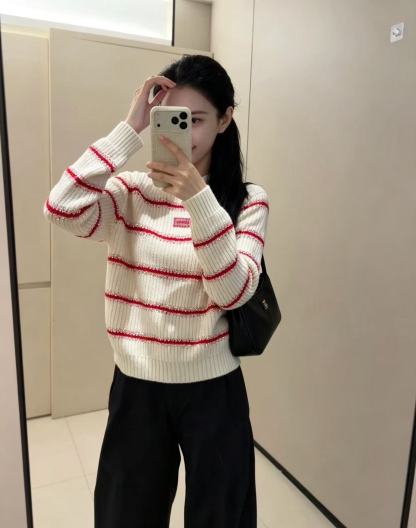 CHANE1 レターカラーブロックセーター【50％割引+送料無料】