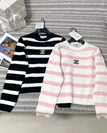 CHANEL ダブルC ストライプ柄ウールセーター【50％割引+送料無料】