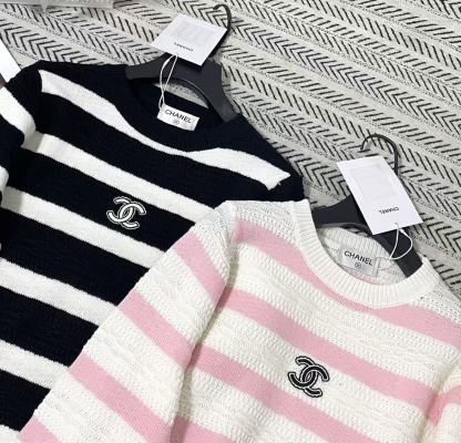 CHANEL ダブルC ストライプ柄ウールセーター【50％割引+送料無料】