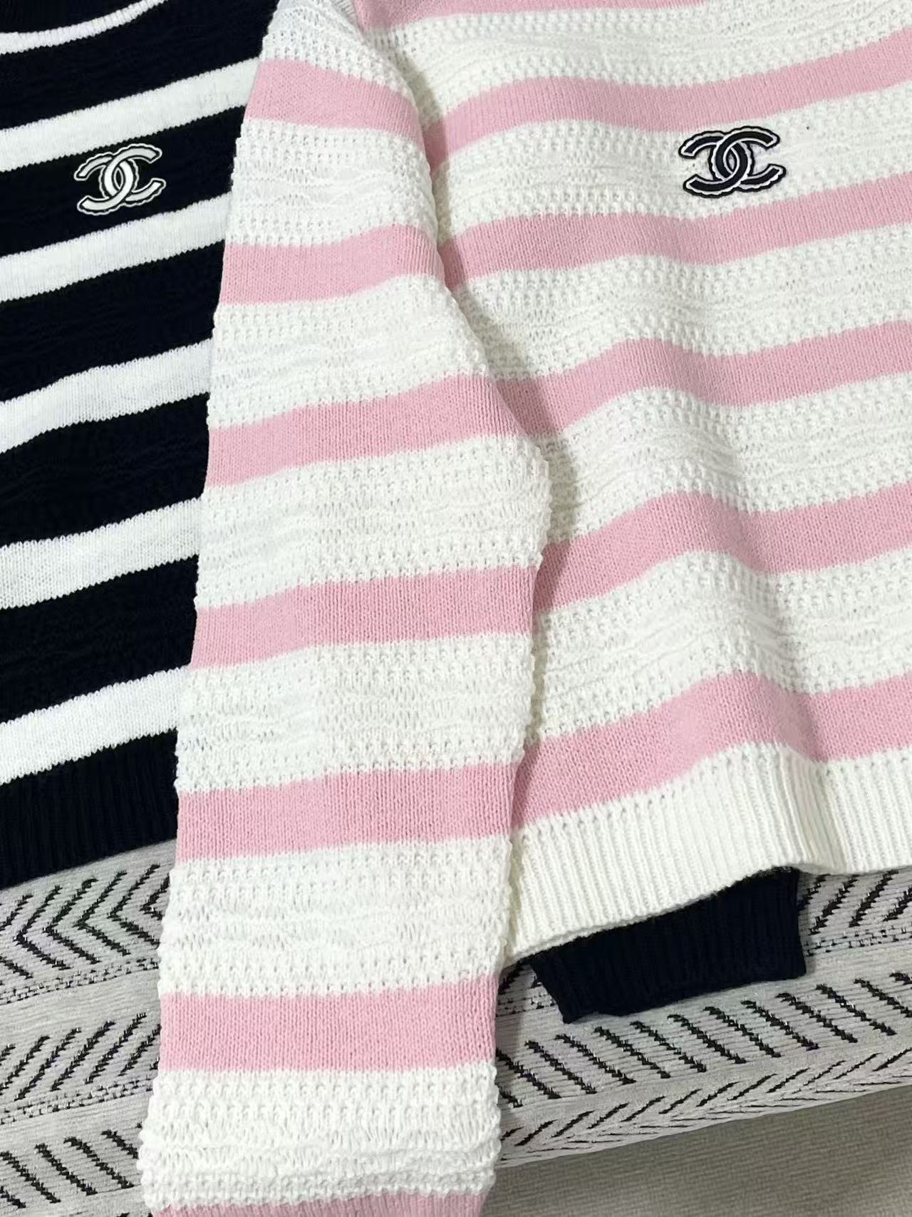 CHANEL ダブルC ストライプ柄ウールセーター【50％割引+送料無料】