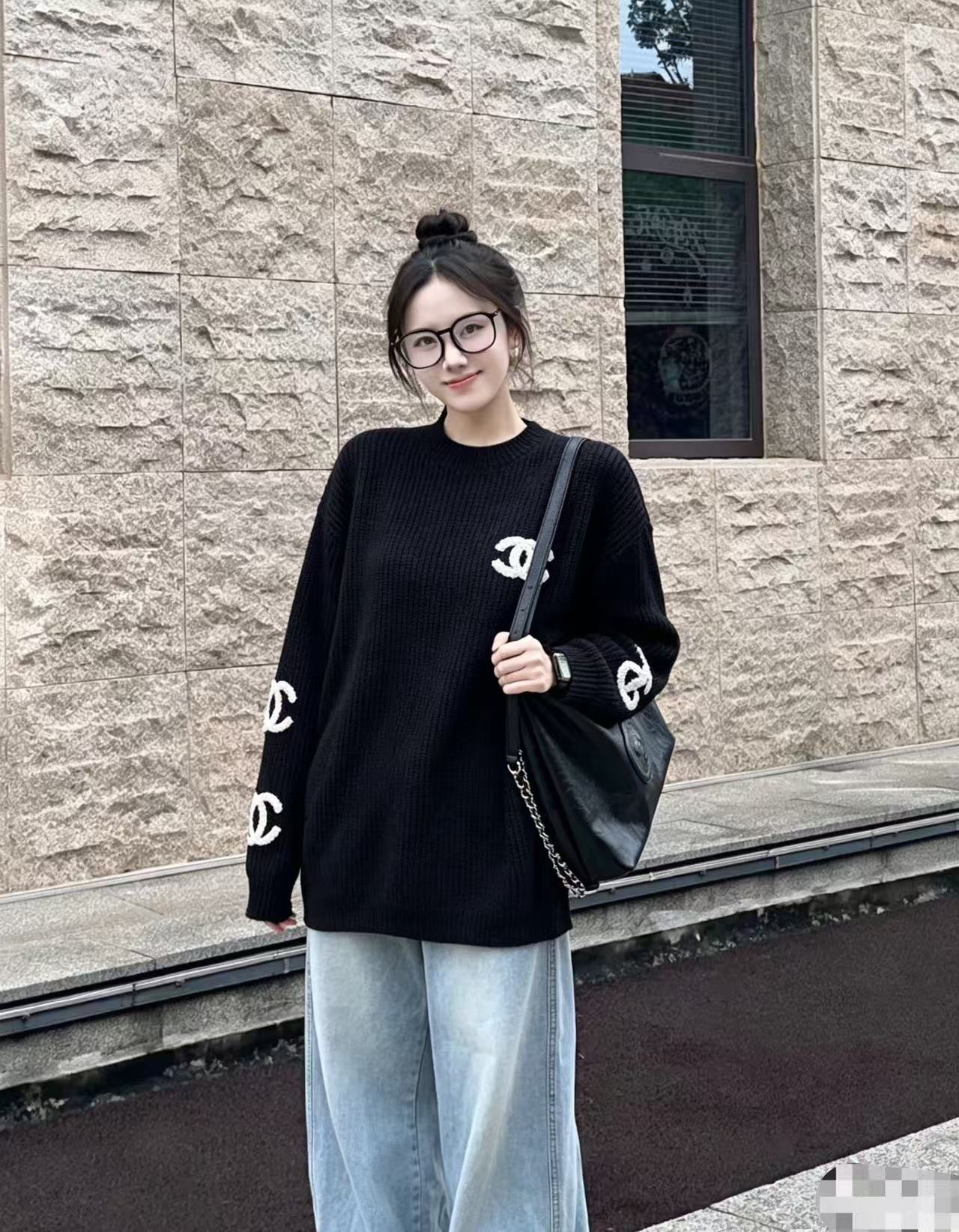 CHANEL ダブルCロゴ刺繍入りウールセーター【50％割引+送料無料】